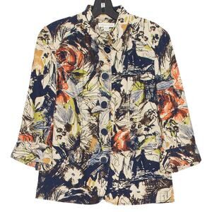 Coldwater Creek Jacket 3/4 Sleeve Floral Cottage Academia Boho Preppy Button 6